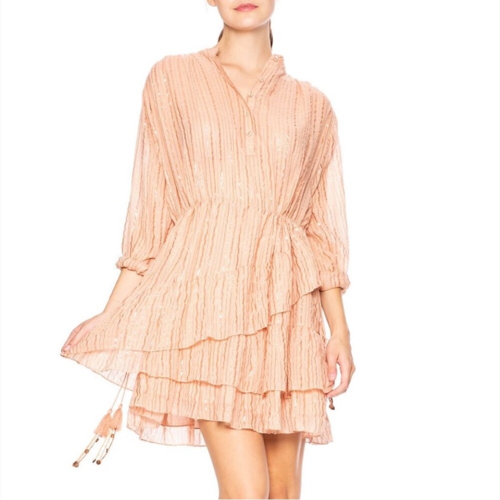 Ulla Johnson Della Dress Blush Lurex Striped Ruffle Mini Tunic Medium